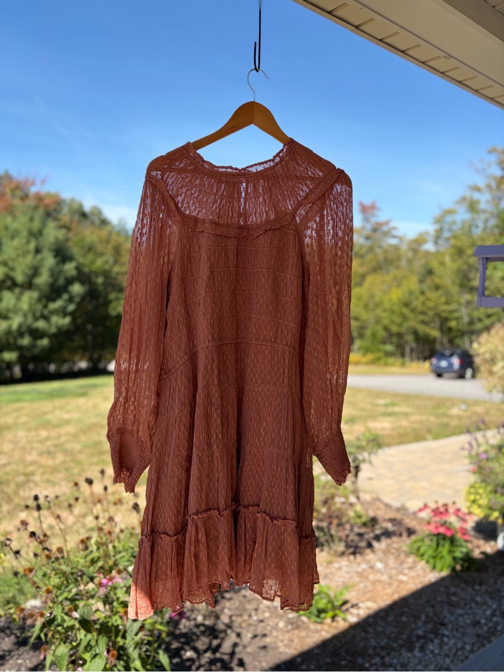 Anthropologie Rust-Toned Long Sleeve Textured Dress